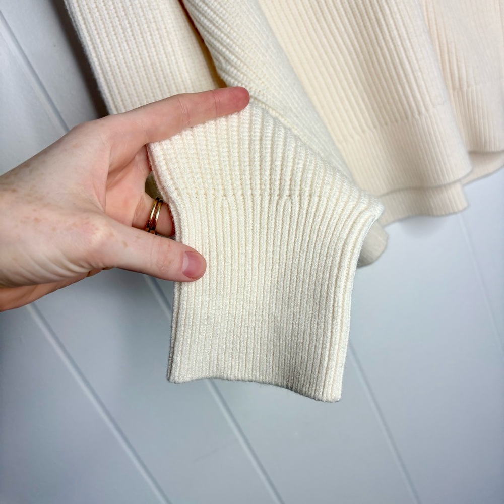 J. Crew Ribbed Turtleneck in Stretch Yarn Sweater Ivory Cream Size Large Classic - Picture 4 of 8